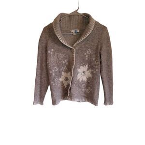 Christopher &‎ Banks Knit Cardigan Grey Holiday Snowflake Collection